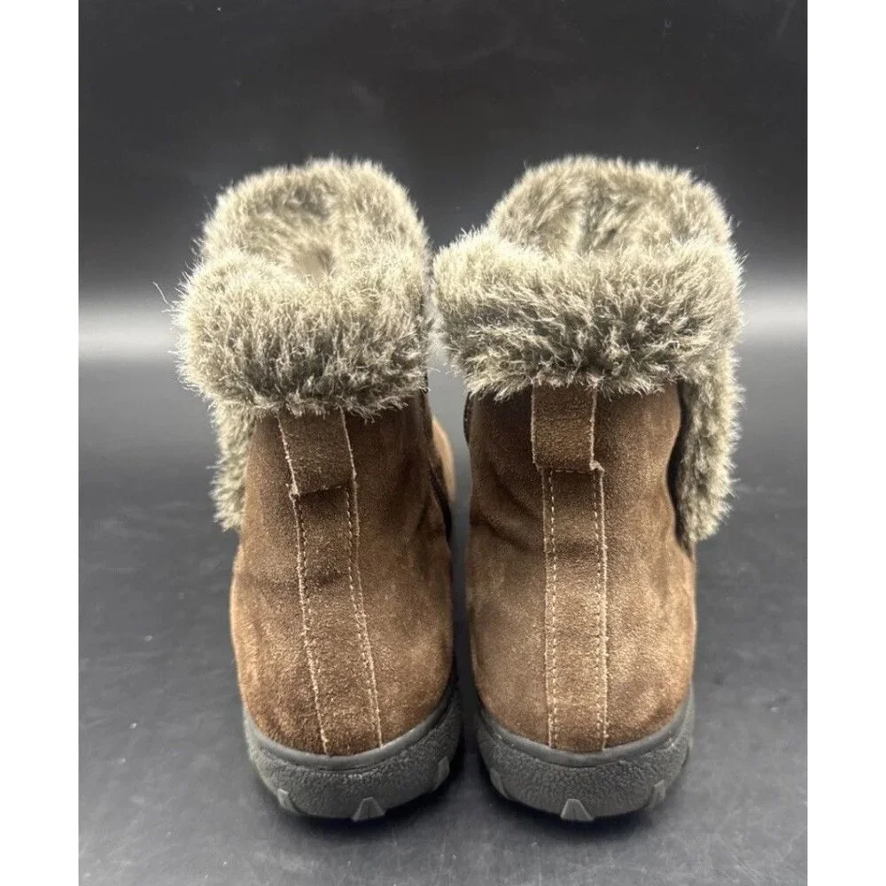 Khombu Women’s Lisa Shearling Winter Ankle Brown Suede Zip Faux Fur Trim Boots 8